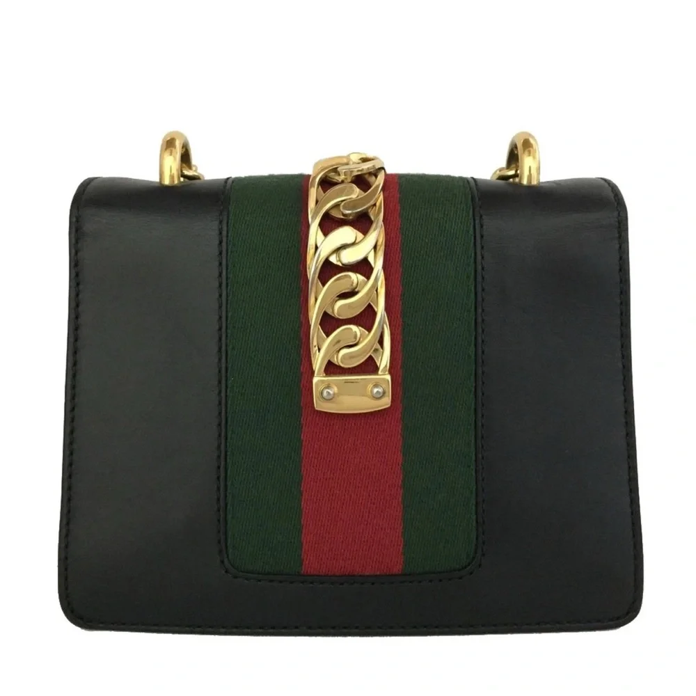 šAuthentic GUCCI Sylvie Mini Sherry Line Leather Chain Shoulder Bag Black - Picture 3 of 11
